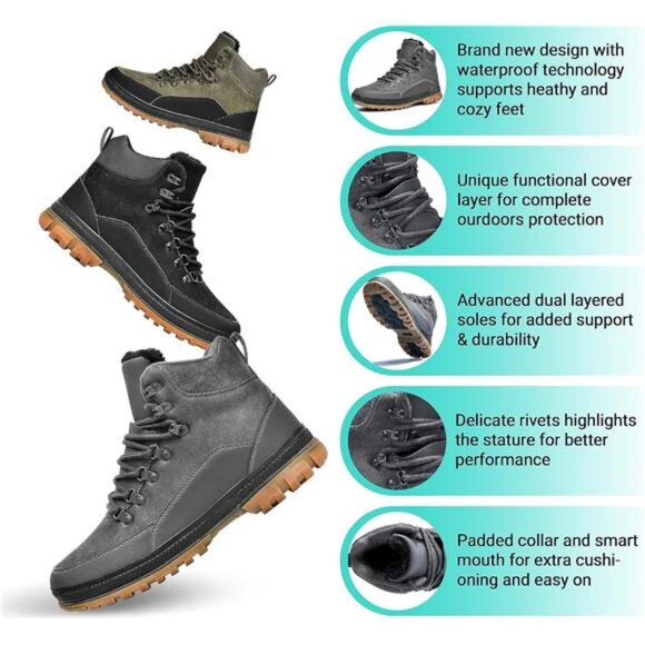 Men\'s Snow Boots Lightweight Waterproof Winter Boots Fur Lined Anti-slip Shoes